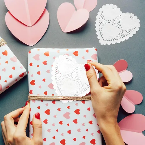 Vista 6 de 200 piezas de juguetes de San Valentín con forma de corazón de 4 pulgadas con encaje para el día de San Valentín, manualidades, boda, cumpleaños