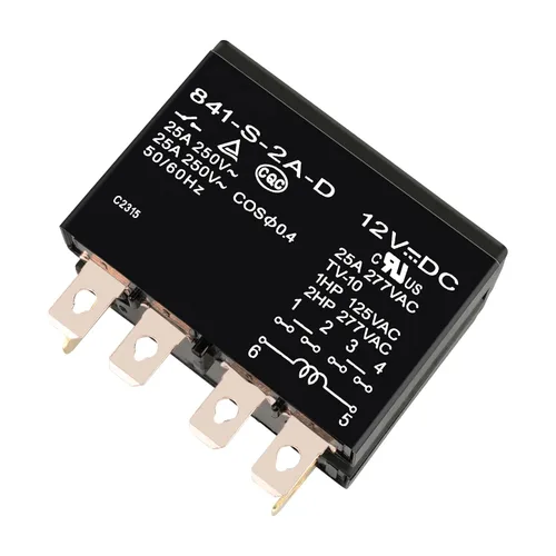 Vista 3 de 841-S-2A-D 12VDC Relé de propósito general 25A 277VAC con cubierta de polvo Terminal rápido DPDM 6 Pin