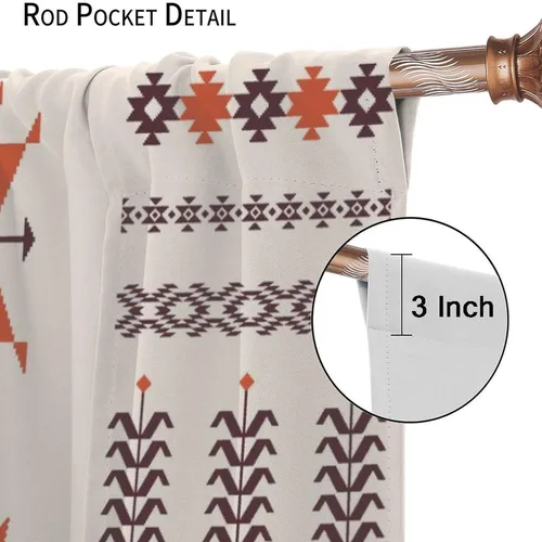 Vista 164 de Cortinas con patrón geométrico tribal, estilo suroeste, azteca, rústico, occidental, nativo americano, opacas, con bolsillo para barra, decoración