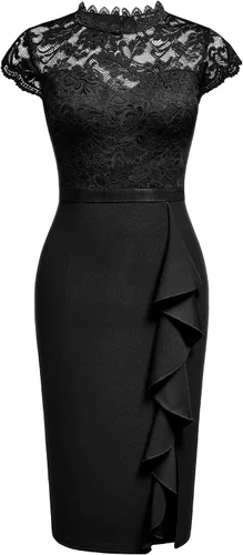 Vista 5 de Miusol vestido de cóctel corto para mujer, estilo retro y floral, con encaje y volantes