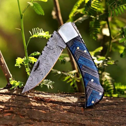 Vista 16 de Hawkbill, navaja plegable de bolsillo con hoja de acero curva, herramientas para electricistas, mango G10 negro y verde.