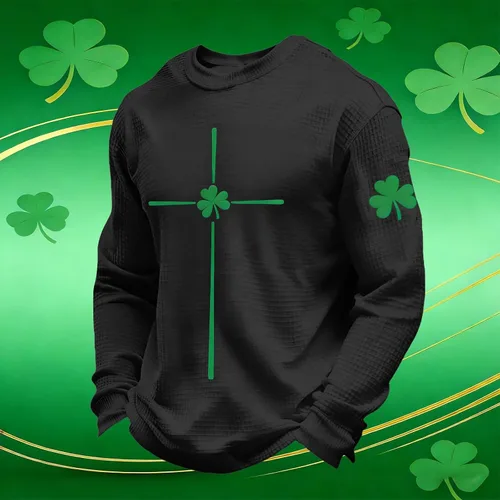 Vista 2 de Camisetas del Día de San Patricio para hombre, camiseta de manga larga para hombre, camiseta de trébol irlandés verde a la moda, camiseta que