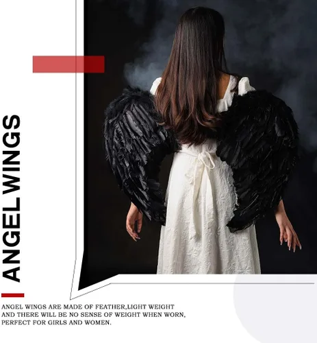 Vista 5 de Alas de ángel de plumas de Halloween, disfraces de cosplay, fiesta, accesorios de Navidad para mujeres adultas, niñas (31.5 x 23.6 pulgadas)