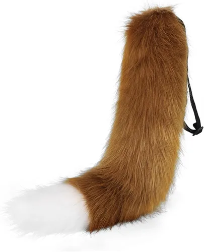 Vista 6 de Cola de zorro de 25.6 in (25.6 pulgadas) lobo gato cola larga de felpa suave y esponjosa, accesorios de fiesta de juegos de rol de Halloween