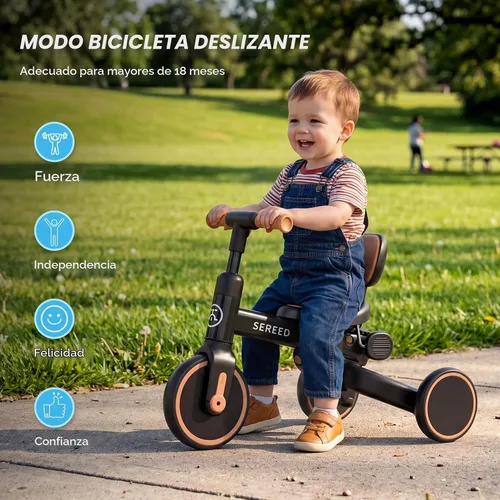 Vista 4 de SEREED Triciclo de empuje 5 en 1 para niños pequeños de 1 a 4 años Negro