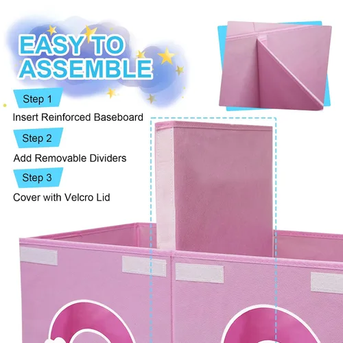 Vista 7 de Caja de juguetes extra grande, organizador de almacenamiento de juguetes con ventanas transparentes, caja de almacenamiento plegable para niños