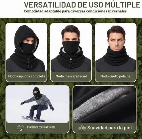 Vista 4 de Sombrero de máscara cálida de franela de una pieza, sombrero grueso de Beige