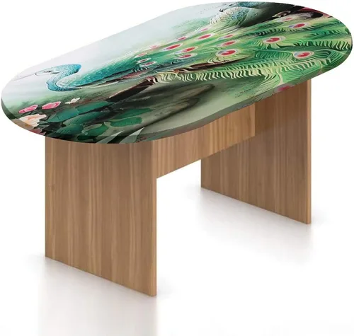 Vista 10 de XISUNYA Mantel ovalado ajustable de poliéster elástico de pavo real, con estampado de fotos y plumas coloridas, se adapta a mesas ovaladas de hasta