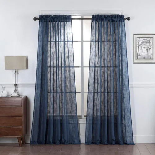 Vista 12 de 2 piezas de cortinas de aspecto de lino sólido y elegante, paneles totalmente cosidos, niveles de tratamiento de ventanas
