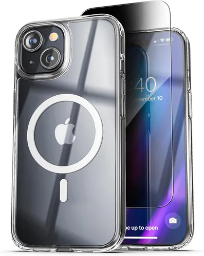 Vista 8 de ENCASED Funda de privacidad, diseñada para iPhone 15 Plus (2023), funda transparente delgada con protector de pantalla antiespía, vidrio templado 9H