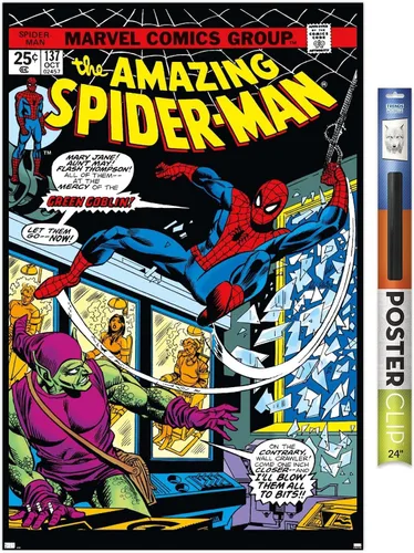Vista 16 de Marvel Comics Spider-Man - Póster de pared Amazing Spider-Man #137, 22.4 pulgadas de largo x 14.7 pulgadas de ancho, versión enmarcada de madera