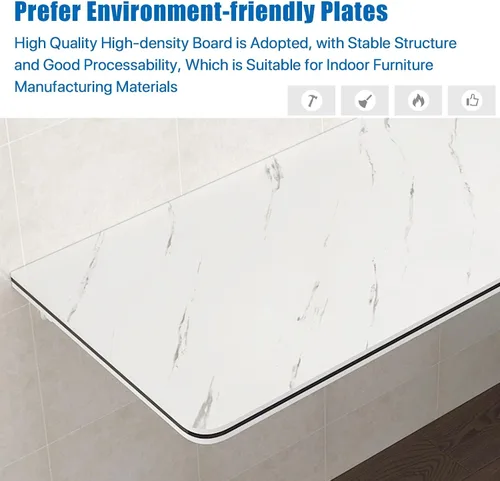 Vista 4 de Mesa plegable de lavandería para montar en la pared, mesa desplegable de madera resistente con patrón de mármol, mesa plegable blanca