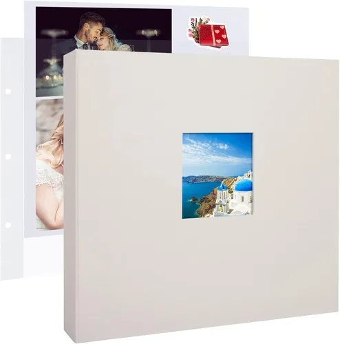 Vista 19 de 1DOT2 8x8 DIY pequeño álbum de recortes con 3 anillas, álbum de fotos con diario, con 30 fundas de plástico, 60 páginas y cubierta de tela