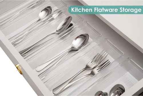 Vista 5 de Bandeja organizadora de cajones de plástico transparente para clóset de tocador, bandeja de almacenamiento para maquillaje, utensilios de cocina