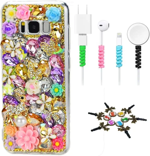 Vista 18 de Sparkle Funda compatible con Samsung Galaxy J2 Prime – Elegante funda 3D hecha a mano con diseño floral de búho nocturno con protector de cable