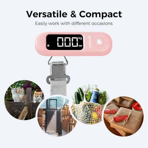 Vista 5 de pack all Báscula de equipaje de 110 libras, báscula digital de equipaje de mano, báscula de peso para maleta de viaje con pantalla LCD, batería