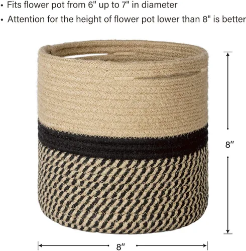 Vista 4 de TIMEYARD – Cesta para plantas de cuerda de yute resistente, tejida con diseño moderno para maceteros de interior de hasta 7.5 pulgadas, cesta