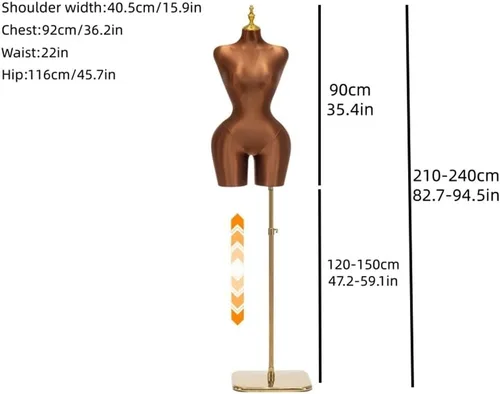 Vista 2 de Maniquí femenino grande con soporte ajustable de cuerpo completo, torso de forma de vestido para tienda de ropa al por menor y exhibición