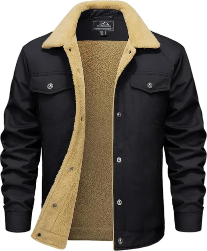 Vista 9 de MAGCOMSEN - Chaquetas de invierno para hombre, gruesas, con forro polar térmico, chaquetas forradas de algodón cálido tipo sherpa, con múltiples