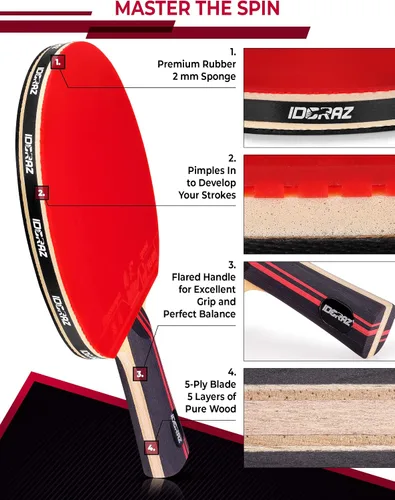 Vista 3 de Professional Ping Pong Paddle with ITTF Rubber and Carrying Case Table Tennis Racket with Speed 99, Spin 93, Control 90, Improves Accuracy and