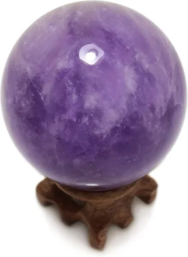 Vista 3 de Polar Jade Esfera de cristal de amatista con soporte de 1.969 in de diámetro, bolas de piedra protectora raras para decoración, curación