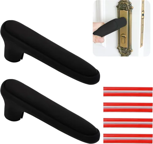 Vista 10 de Fundas para manijas de puerta, 2 guantes de silicona con bonito diseño de máscara de seguridad, cubierta de perilla antiestática para manijas
