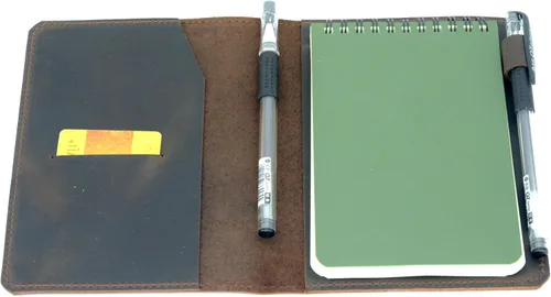 Vista 8 de Funda de cuero compatible con mini cuadernos Rite in the Rain, mini funda de cuaderno en espiral encuadernada en la parte superior, soporte