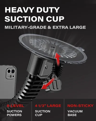 Vista 4 de APPS2Car - Soporte de tableta resistente para camión, coche, semicicleta, tractor, UTV RV Ultra-Strong 4.33" Vacuum Suction Cup, Stable Double-Rib