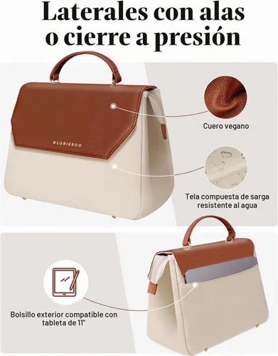 Vista 5 de GLORIEROO Lonchera para niñas y mujeres, Beige, Estándar