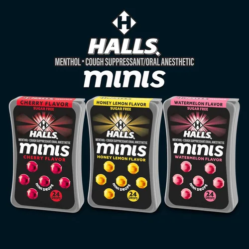 Vista 7 de HALLS Minis - Gotas para la tos sin azúcar, sabor a cereza, 48 gotas