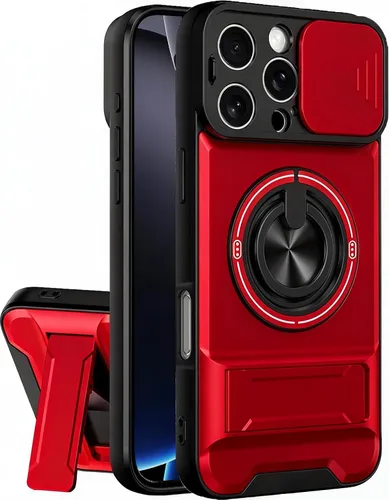 Vista 24 de Dssairo Funda para iPhone 15 con anillo magnético de rotación de 360° compatible con carcasa MagSafe Slide para cámara, soporte plegable, funda Negro