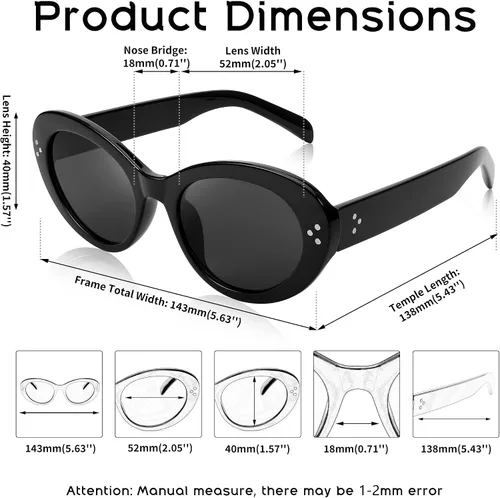 Vista 7 de FEISEDY Y2k - Gafas de sol ovaladas para mujer gruesas atrevidas estilo retro con efecto de ojo de gato redondo B2313