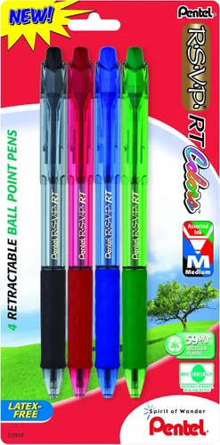 Vista 23 de Pentel RSVP RT Colors - Bolígrafo retráctil (1.0mm) trazo medio, color rosa, barril, tinta rosa, caja de 12 (BK93CRP-P)