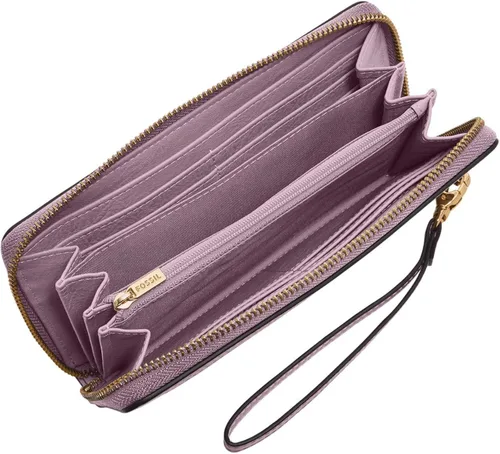 Vista 3 de Fossil Logan RFID - Cartera de piel con cierre para mujer con correa de muñeca