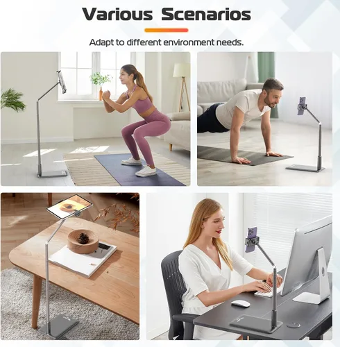 Vista 7 de VIJIM Soporte de piso para tableta, soporte de teléfono para grabación, soporte ajustable para teléfono celular y tableta para piso, compatible