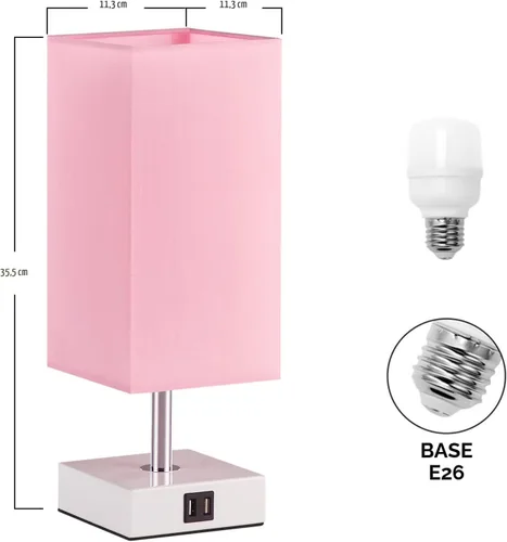 Vista 2 de Lámpara de mesa Ambimall con control táctil y 2 puertos de carga USB, lámpara de mesa de 3 modos para mesita de noche, lámpara de noche para A: rosa