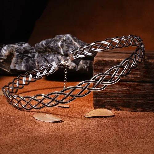 Vista 5 de Coteeza Fairy Circlet Medieval Crown Handmade Viking Braided Headpiece Celtic Headband Tiara Silver and Black Renaissance Cosplay fashion Hair