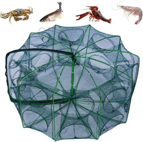Vista 8 de La trampa de pesca plegable mágica, kit de pesca fortalecida autoplegable, trampa de cebo de pesca, red de pesca portátil para cangrejo, cangrejos