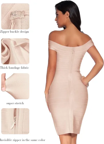 Vista 2 de Meilun - Vestido de fiesta al cuerpo, estilo vendaje, con cuello en V, de rayón, para mujer