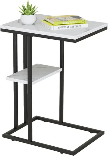 Vista 11 de Easy Paws - Mesa auxiliar en forma de C, mesa lateral pequeña para sofá y cama, mesa de aperitivos dorada para espacios pequeños, sala de estar
