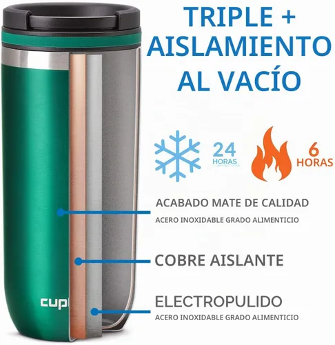 Vista 5 de Cupture TWIST-TOP - Taza de viaje de acero inoxidable con aislamiento al vacío, 16 onzas, gris plomizo Gris metalizado