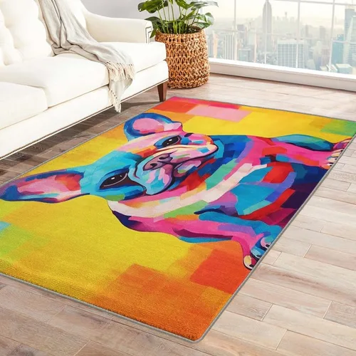 Vista 8 de Alfombras lavables para sala de estar, dormitorio, alfombra de bulldog francés y decoración del hogar, alfombra divertida para perros de 5 x 8 pies