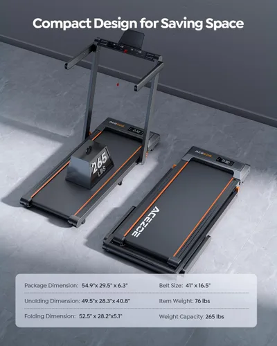 Vista 5 de Acezoe Foldable Walking Pad Treadmill with Handle Bar, Bluetooth Speaker Negro Amarillo