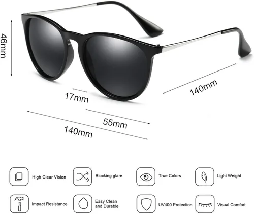 Vista 3 de Ziwanule Round Polarized Sunglasses for Women Men Retro Womens Sunglasses Uv Protection