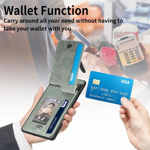 Vista 5 de LEMAXELERS Funda tipo cartera con cremallera y tarjetero para Google Pixel 7A 5G, piel sintética plegable con función atril magnético, cierre