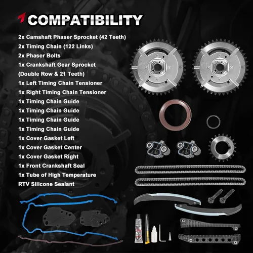 Vista 4 de Kit de cadena de distribución de motor 5.4L Juego de reparación de fase de levas Compatible con Ford Expedition, F-150, F-250, F-350 Super Duty