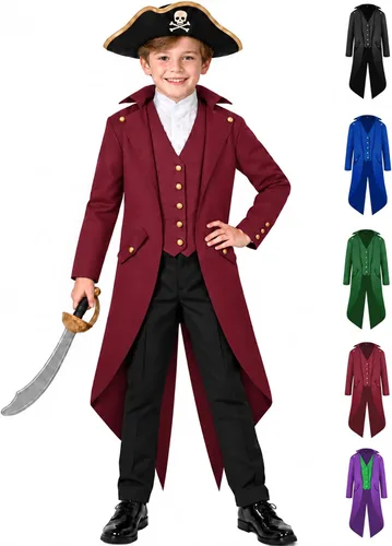 Vista 7 de Chaqueta medieval para niños, disfraz de Halloween, gótico, steampunk, vintage, victoriano, uniforme Gold-tone buttons,side pockets,classic split