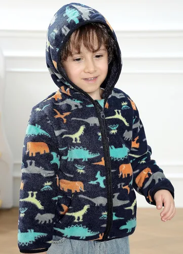 Vista 3 de Feidoog - Chaqueta de vellón polar con capucha, de manga larga, gruesa, cálida y resistente, para bebé o niños pequeños, para otoño o invierno