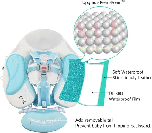 Vista 2 de Mambobaby Flotador con Cola para Bebé con Toldo, Flotador de Piscina Infantil, Entrenador de Natación para Bebés, Flotador de Agua sin Aire, Ángel