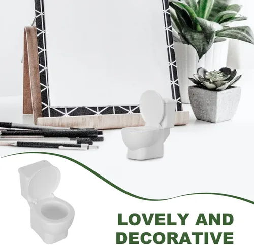 Vista 6 de Garneck Mini inodoro de juguete para casa de muñecas, figura de baño en miniatura, modelo de inodoro pequeño, decoración de adorno de jardín de hadas